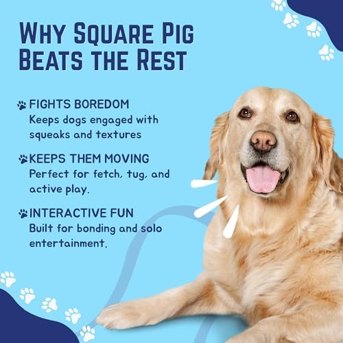 Happy Tails Square Pig Dog Toy for Medium to Large Dogs - Durable Polyester, Squeaky, Reinforced Stitching, Interactive Pet Playtime, Safe Chew Toy