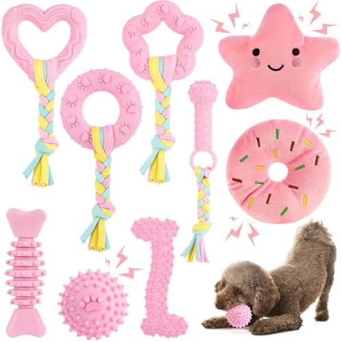 9Pack Pink Puppy Toys for Teething Treat