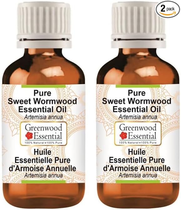 Greenwood Essential Sweet Wormwood Essential Oil (Artemisia annua) Pure | Non-Sticky | Non-Greasy | Lightweight | Men & Women | All Skin Types | Steam Distilled 50ml X 2 (3.38 oz)