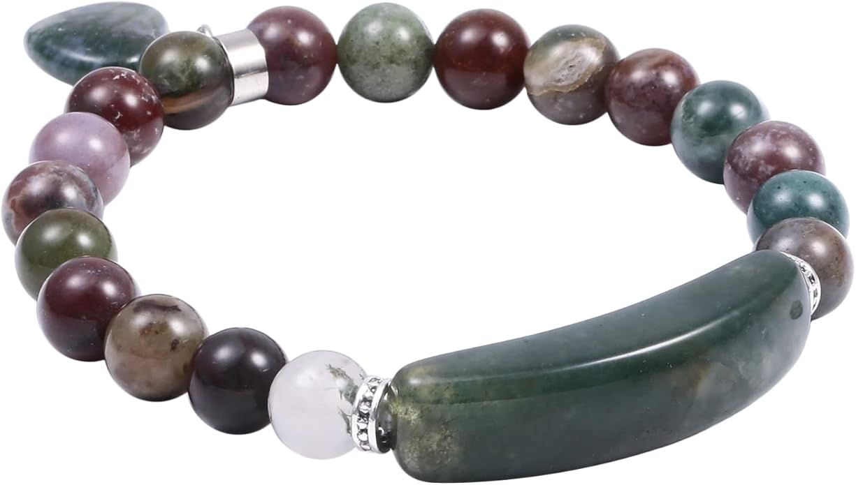TUMBEELLUWA Healing Stone Bracelet 8mm Beads Chakra Crystal Energy Heart Charm Bracelet Handmade Jewelry for Women