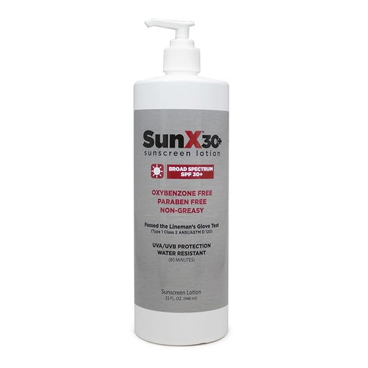 CoreTex Sun X 30+ SPF Broad Spectrum Sunscreen Lotion - 32oz Bottle of Paraben, Oxybenzone, Octinoxate, & Oil Free Sunscreen - No White Cast and Water Resistant Up to 80 Minutes