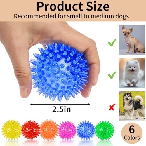 6 Pack Squeaky Spiky Dog Balls, Puppy Chew Toys for Teething, Small