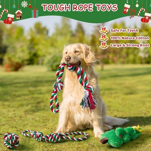Aitmexcn Dog Rope Toys Set, 7 Pack Cotton Dog Toys for Large Dogs and Medium Small, Cute Interactive Squeaky Toy, Chewing Puppy Gaming Toy for Teeth Cleaning