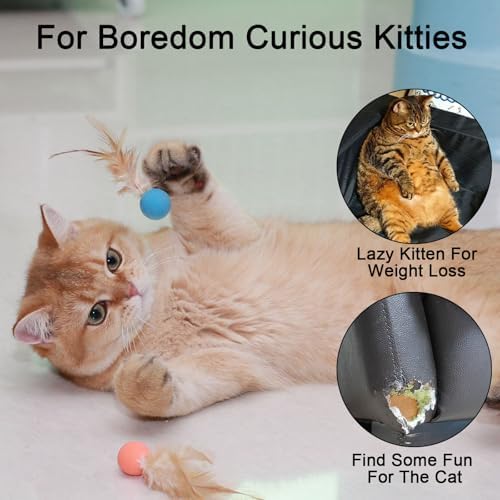 Cat Toy Ball with Feathered Tail for Indoor Cats, 3-Pack