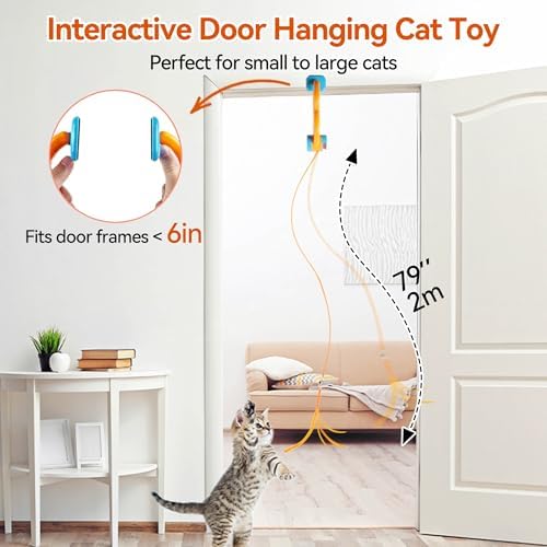 ALL FOR PAWS Interactive Cat Toy for Indoor Cats, Automatic Door Hanging Feather Wand Toy, USB Rechargeable Self-Playing Cat Toys for Adult Cats & Kittens, Boredom Relief & Enrichment