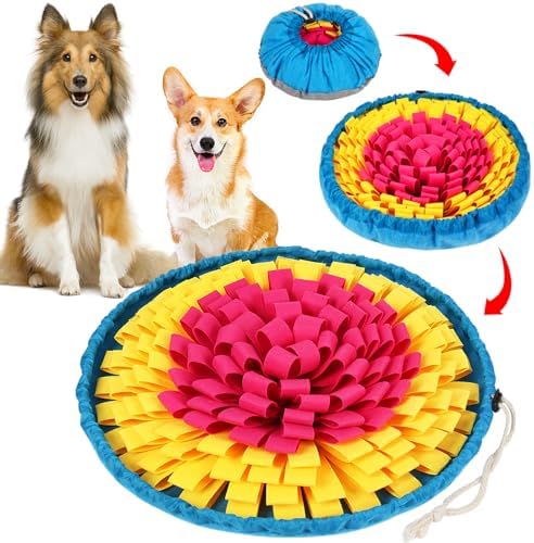 SZEE Snuffle Mat for Dogs, Adjustable Pet Sniff Mat for Interactive Games, Pet Enrichment Toys for Large Medium Small Dogs, Mental Stimulation Training and Slow Eating (Rose Red and Yellow)