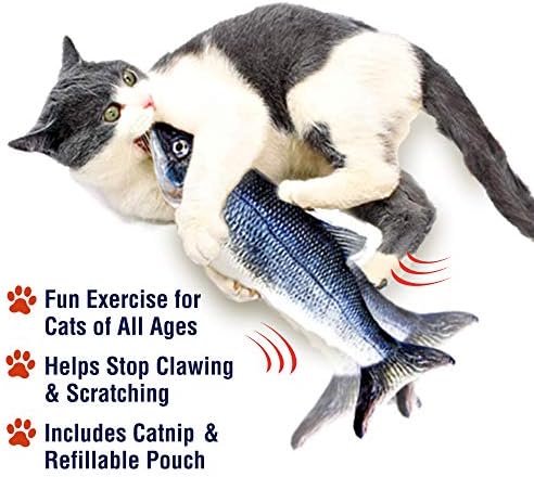 Ontel Flippity Fish Interactive Cat Toy with Catnip & Fishing Pole - Touch Activated, Rechargeable Pet Toy to Help Reduce Stress & Bad Behavior (Pack of 2) - As Seen On TV