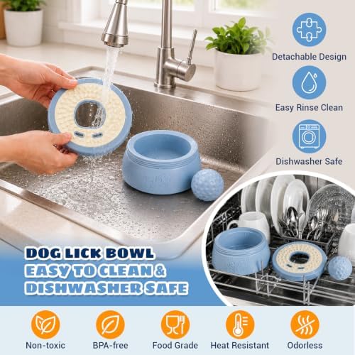 Slow Feeder Dog Bowl with Rolling Ball, Dog Lick Bowl for Puppy & Small Dog