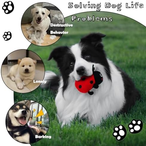 Hide and Seek Dog Toys, Interactive Squeaky Plush Puzzle Puppy Chew Toy to Keep Them Busy for Small Medium Large Dogs(Mushroom Hideaway with 5 Pack Ladybirds)