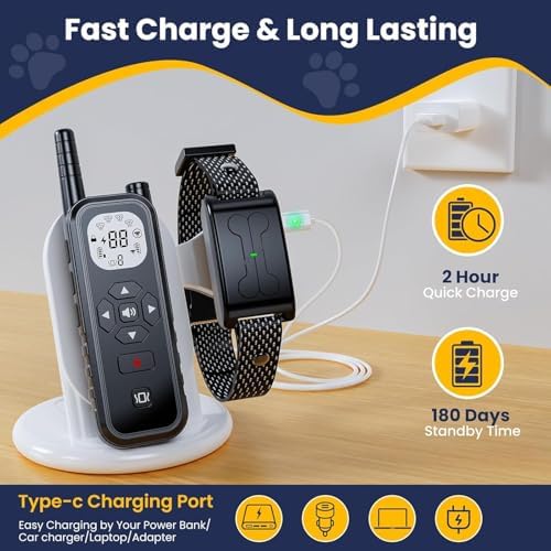 Wireless Dog Fence, Electric Fence for Dogs,Training Collar with Remote Control 3800FT Range, Portable Dog Perimeter Collar with 3 Training Mode Flash Light & Waterproof Upgrade Black 1 Pack