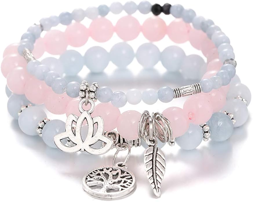 UEUC Tree of Life Yoga Healing Stone Bracelets,Multilayer Lotus Chakra Stone Reiki Bracelet Sets,Anxiety Crystal Natural Stone,for Women Stress Relief