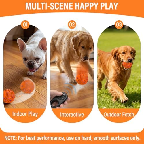 Smart Interactive Dog Toy Ball, Automatic 3 Modes Moving Ball with Remote Control for Medium Large Dogs, Rechargeable Waterproof E-TPU Bounce & Rotate Dog Toy to Keep Busy (Bright Orange)