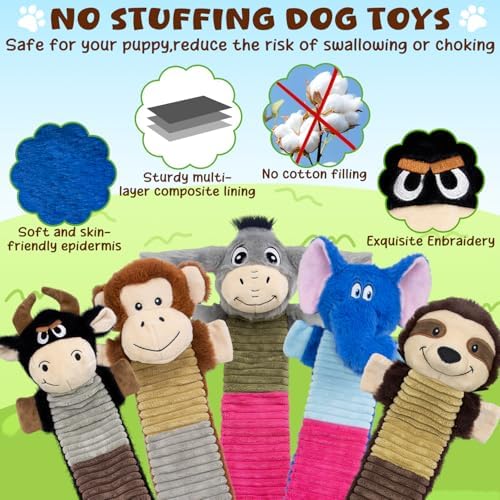 No Stuffing 5 Pack Dog Squeaky Toys, Chew with Crinkle to Large Puppy
