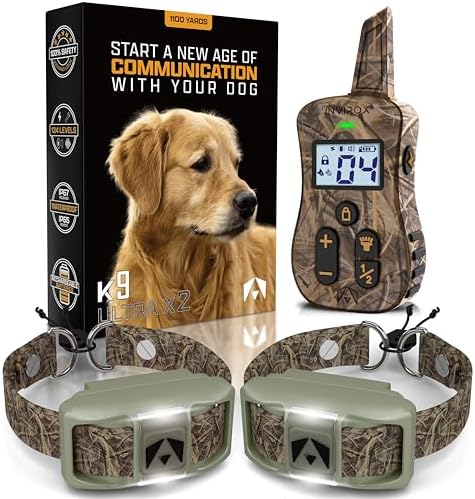 INVIROX Ultra K9 Dog Shock Collar, 124 Levels, Night Light, IP67 Waterproof (Camo, 2 Dog)