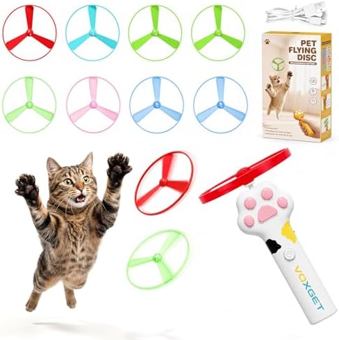 Interactive Cat Disc Launcher Toy, Rechargeable with 8 Flying Discs
