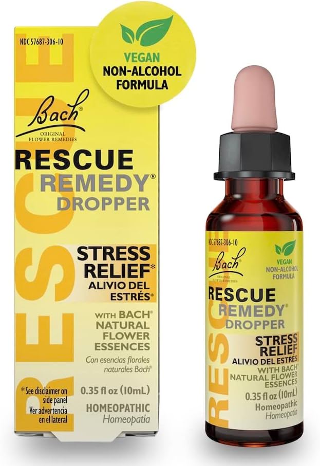 Bach Rescue Remedy Dropper 10mL, Natural Stress Relief, Homeopathic Flower Essence, Vegan, Gluten & Sugar-Free, Non-Habit Forming (Non-Alcohol Formula)