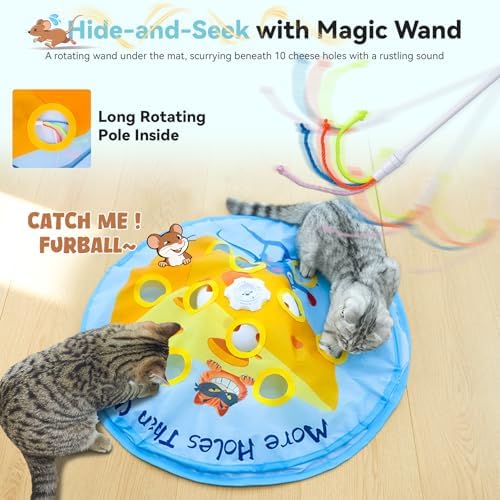 ORSDA Interactive Cat Toys for Indoor Cats, 5-in-1 Hide and Seek Kitten Toys, Interactive Automatic Rechargeable Electric,Whack-A-Mole Exercise Kicker Toy for Indoor Cats