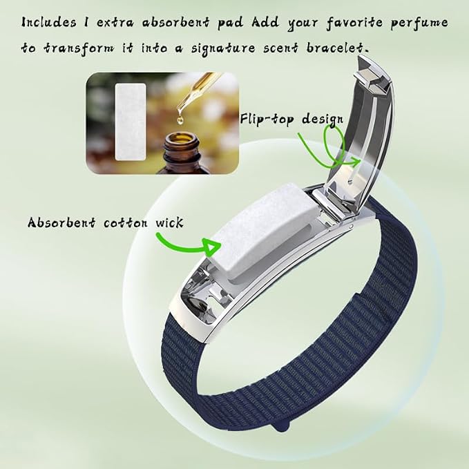 Essential Oil Diffuser Bracelet Olive Grey Flip Locket Strap | Stainless steel locket with iridescent lid. Quick-adjust velcro strap. 20 felt pads. Lightweight daily aromatherapy bracelet.