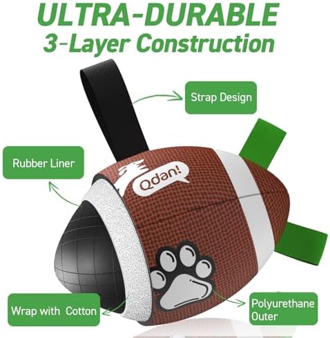 QDAN Dog Toys Football, Interactive Dog Toys for Tug of War,Superbowl Football Party Decorations Favor, Dog Water Toy, Durable Dog Balls for Small & Medium Dogs(8 inch) | Superbowl Football Party Decorations Favor, Durable Dog Balls with Straps for Sma...