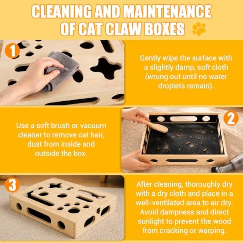 Large Cat Nail File Box, Sturdy Wood Cat Scratch Puzzle Box with Sandpaper