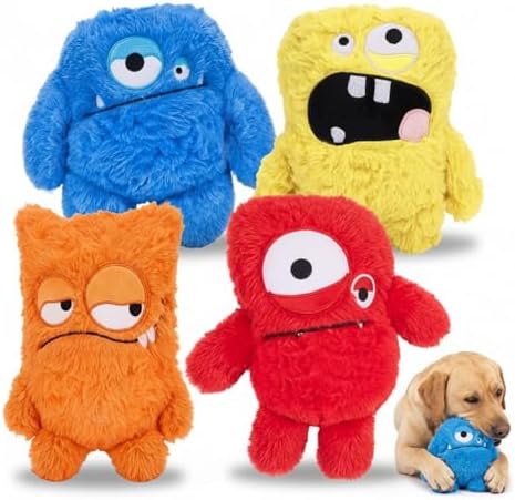 Junkin 4 Pack Dog Squeaky Toys, Crinkle Stuffed Dogs Toy, Funny Style