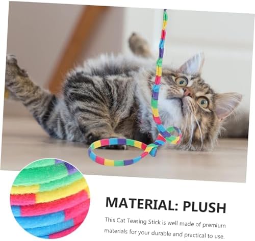 KABASI 3PCS Interactive Cat Rainbow Wand Toys, Cats String Toy Teaser Wand