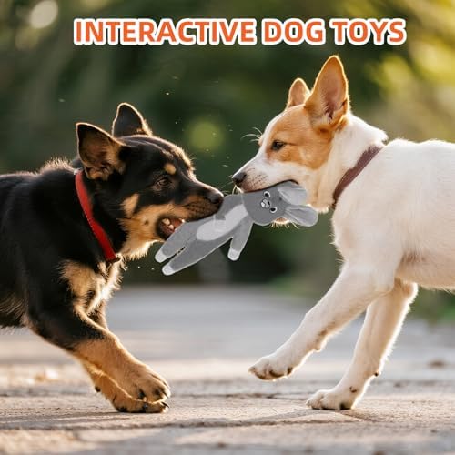 PAWCHIE Squeaky Dog Toys for Small Medium Large Dogs, No Stuffing Crinkle Puppy Toy,Soft Pet Plush Teething Toys 2 Packs Mess-Free Interactive Chew Toy Fox Rabbit Shape for Boredom Best Birthday Gift