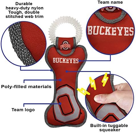 Pets First NCAA Ohio State Buckeyes Dental Dog TUG Toy with Squeaker. Tough PET Toy for Healthy Fun, Teething & Cleaning Pets Teeth & Gum