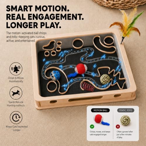 Cat Puzzle Enrichment Box & Nail File Scratcher with Automatic Rolling Ball
