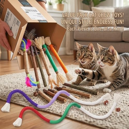 Cat Toys 12PCS Mix Catnip Chew Rope Silvervine Stick for Indoor Cat