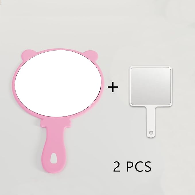 Compact Hand Mirror 2 Pcs – High-Definition Glass, Men or Women Salon Hairdressing Barber Hand Mirrors with Handle, Mini Mirror for Purse, Travel and Present (Pink, 5.91" L x 9.84" W (Cat Ears))