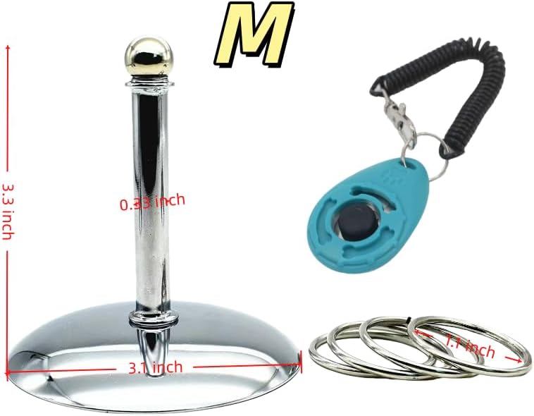 Fosrion Stainless Steel Parrot Ring Toss Toy, Interactive Training & Enrichment Toy for Parrots – Bite-Proof, Anxiety Relief, Exercise Fun for All Kinds of Parrot (Medium Toy + Clicker)