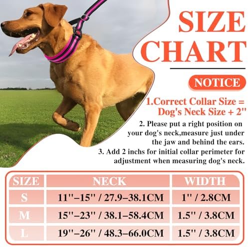 Martingale No Pull Dog Collar for Large Medium Small Dogs, Heavy Duty Nylon Adjustable Reflective Anti Pull Slip Collar with Buckle for Training Walking Hunting L Hot Pink