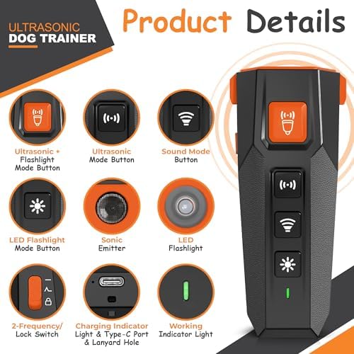 Dog Bark Deterrent Devices – 3 Modes, 15m Range, Flashlight | Safe Humane Anti Barking Device for Dogs | Bark Deterrent Device, Dog Clicker for Training, Dog Training Clicker for Peaceful Home