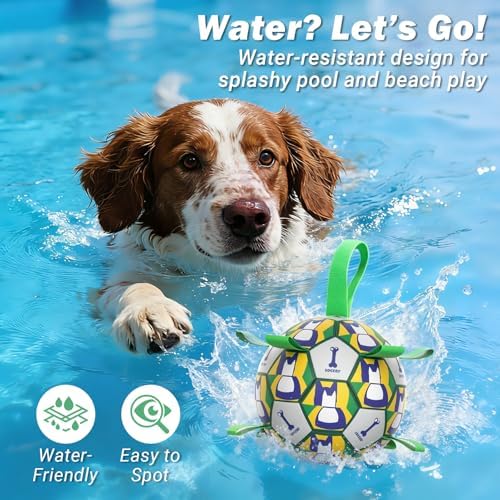 Dog Toy Balls, Dog Soccer Ball with Straps, Interactive World Cup Soccer Ball for Medium Dogs, Water Fetch Toys, Tug-of-War, Herding Ball Toys Outdoor, Dog Birthday Toy, Green (6 Inch)