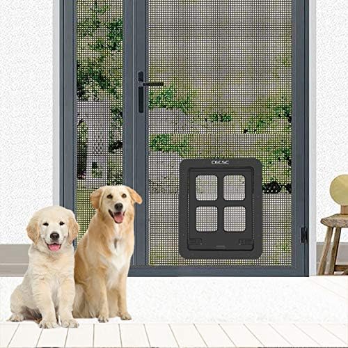 CEESC Dog Screen Door (Outer Size 14.56" x 16.92"), Lockable Pet Screen Door for Dogs & Doggie, Doggie Door for Screen Door(Large, Black)