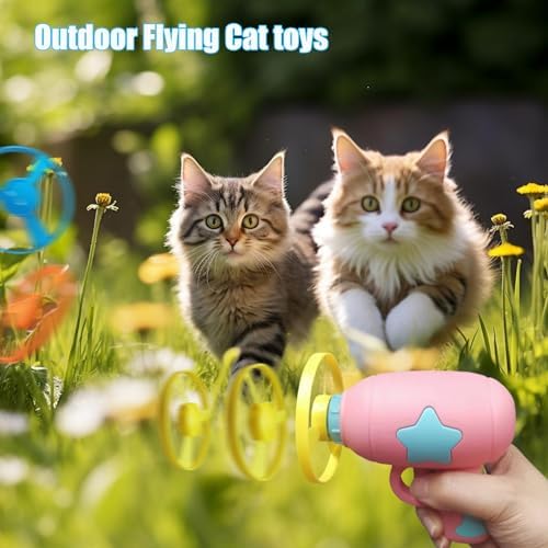 Cat Fetch Toys, Interactive Flying Cat Toy with 20 Flying Propellers, Dog Cat Pet Tracks Chasing Toy for Indoor,Outdoor Cats (Yellow+20 Propellers)