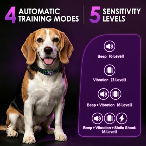 Bark Collar with Remote Tag 2 Pack, Automatic & Manual Dog Bark Collar, Humane Progressive Training System with Shock Vibration Beep Mode, 5 Sensitivity for Small Medium Large Dog, Matte Black