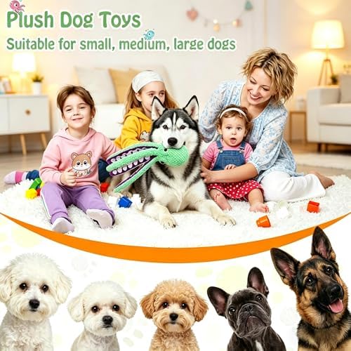Octopus Squeaky Dog Toys- Soft Plush Interactive Chew Toy with Crinkle Tentacles，Plush Dog Toys with Soft Fabric for Small, Medium, and Dogs Daily Companionship,Boredom Relief & Training