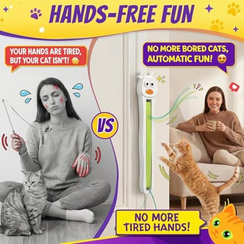 Interactive Cat Toy for Indoor Cats: Door-Mounted Automatic Moving Enrichment Cat Toy with Adjustable Motion Modes, Rechargeable Electric for Kittens & Bored Adult Cats, Hands-Free Pet Play Accessory