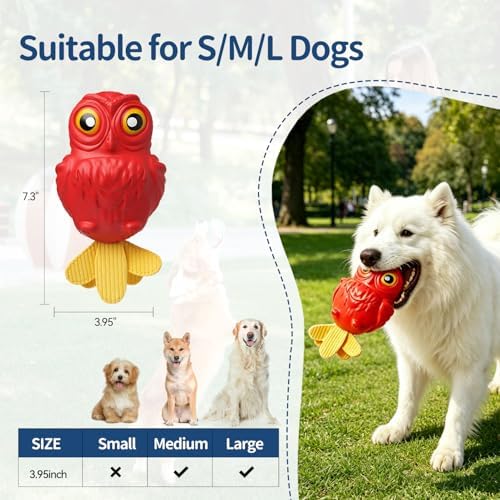 Dog Squeaky Chew Toys for Aggressive Chewers, Interactive Dog Toys for Medium and Large Dogs, Heavy Duty Relieves Anxiety, Cleans Teeth Outdoor Waterproof (Red)