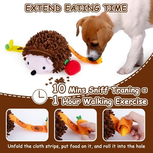 AWOOF Dog Snuffle Toy Dog Enrichment Toys Interactive Puzzle Dog Toys Encourage Natural Foraging Skills Slow Feeder for Training and Stress Relief, Cloth Strip Hiding Food Chew Toys with Squeaky Toy