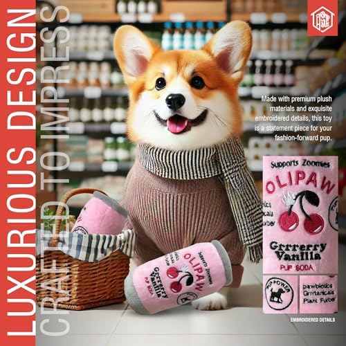 Olipaw Grrrerry Vanilla – Luxurious Parody Plush Dog Toy with Squeaker, Premium Fabric, Embroidered Details, Designer-Inspired Chew Toy, Fun Gift for Small Dogs & Dog Lovers