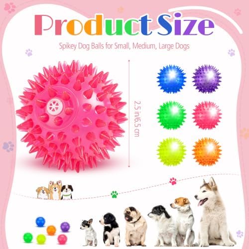 12 Pcs 2.56" Light up Squeaky Dog Balls LED Spiky Dog Toys Ball Durable Interactive Glow Fetch Balls Puppy Chew Toys for Small Medium Pet Clean Teeth