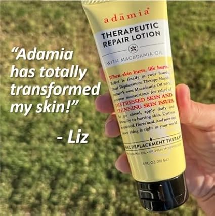 Adamia Therapeutic Repair Lotion with Macadamia Nut Oil and Promega-7, 4 Ounce Tube - Fragrance Free, Paraben Free, Non GMO