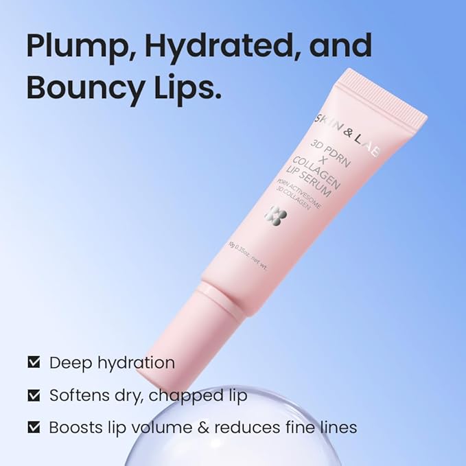 [SKIN&LAB] 3D PDRN X Collagen Lip Serum, Contains PDRN, Bakuchiol, Collagen, Plumping Effect, Smooth & Bouncy Lips, Deep Hydration – 0.35 fl. oz
