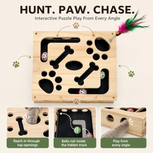 Cat Nail File Scratch Enrichment Box for Indoor Cat with Sandpaper BellBall