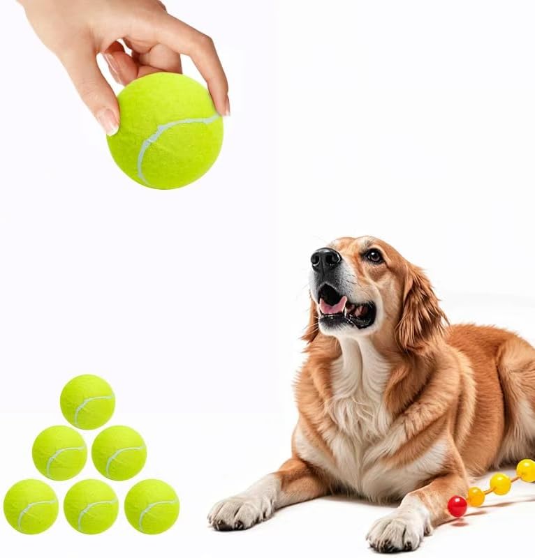 3-Pack Tennis Ball Dog Toys with Squeaker, Interactive Fetch Play for Pets 40 lbs and Over ，Training Balls for Indoor & Outdoor Exercise, 3.28-inch (Yellow, 18PCS)