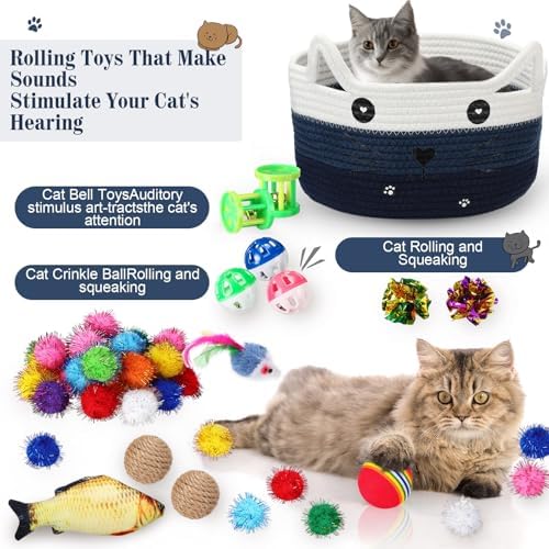 Zopeal 76 Pcs Cat Storage Basket Gift Toys Set, Blue
