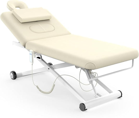 Dolonm Electric Massage Table, Electric Lift Motor and Manual Backrest Adjustable for Treatment/Medical Spa/Facial Bed/Beauty Bed and More - 31.2 Wide x 75 Long - White
